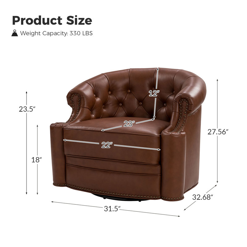 Tinsleigh 31.5" Wide Genuine Leather Swivel Chair (Set of 2), Brown Genuine Leather