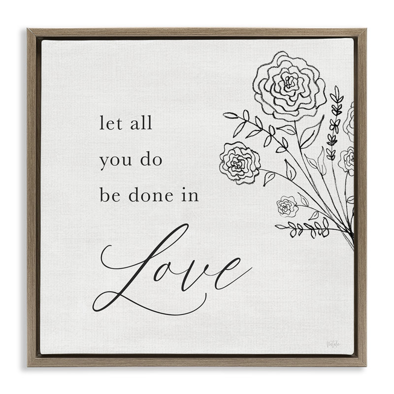 Sentiment d'amour floral, H 18 po x l 18 po, Cadre flottant orme Montalcino
