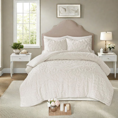 Comfortable Cotton Bedding Sets, Off White Tufted Chenille, Boho Style For All Seasons