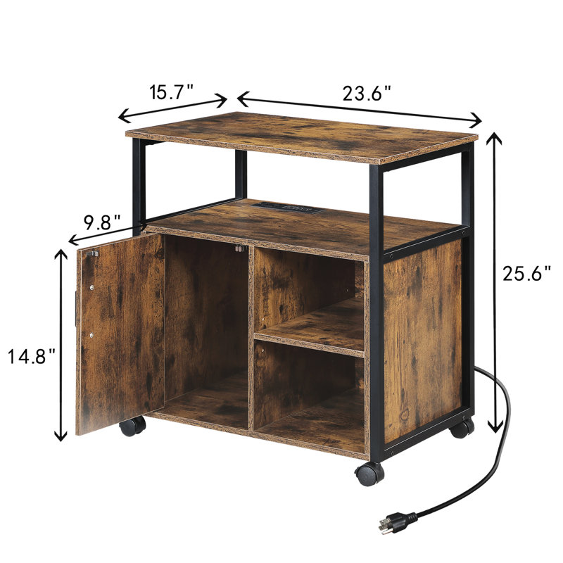 Classeur de bureau avec ports de chargement, compartiments de format A4 et lettre, cadres latéraux en métal, installation simple, prise de maison à finition rustique, support, installation rapide, palette de couleurs