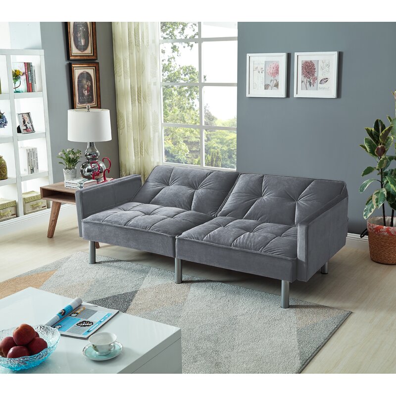 Mercer41 Hemphill 75.5'' Velvet Square Arm Sofa Bed & Reviews | Wayfair