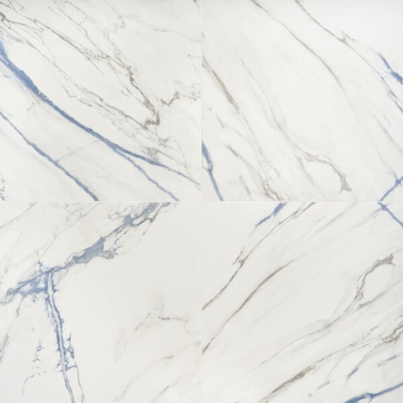Calacatta Azur 24X24 Matte Porcelain Tile, Blue/White/Gray