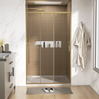 Cabine de douche en alcôve en verre trempé ANSI de 8 mm avec porte coulissante triple H 48 po x l 76 po avec 3 options de finition