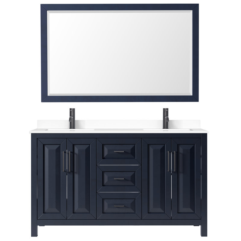 Daria 60'' W Double Vanity, Dark Blue, White Cultured Marble, Brushed Gold