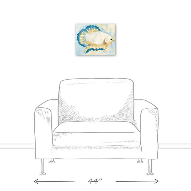 " White And Blue Fish ", 11" H x 14" W x 1.25" D, No Frame