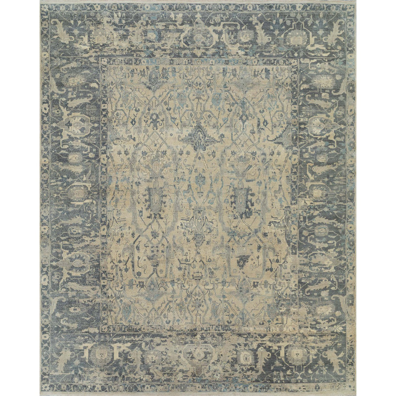 Hand Knotted Area Rug in Beige, Rectangle 12' x 15'