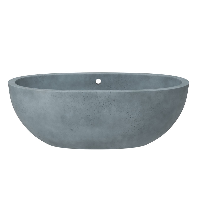 Avalon NativeStone Concrete Freestanding Oval Soaking Bathtub, 21" H x 36" W x 62" L, Ocean