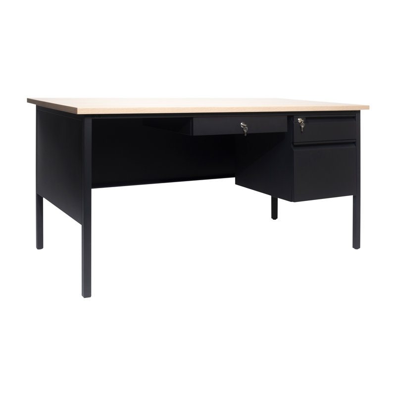 Bureau à simple caisson 60 po Cambridge avec 3 tiroirs verrouillables Cambridge, Chêne blanc