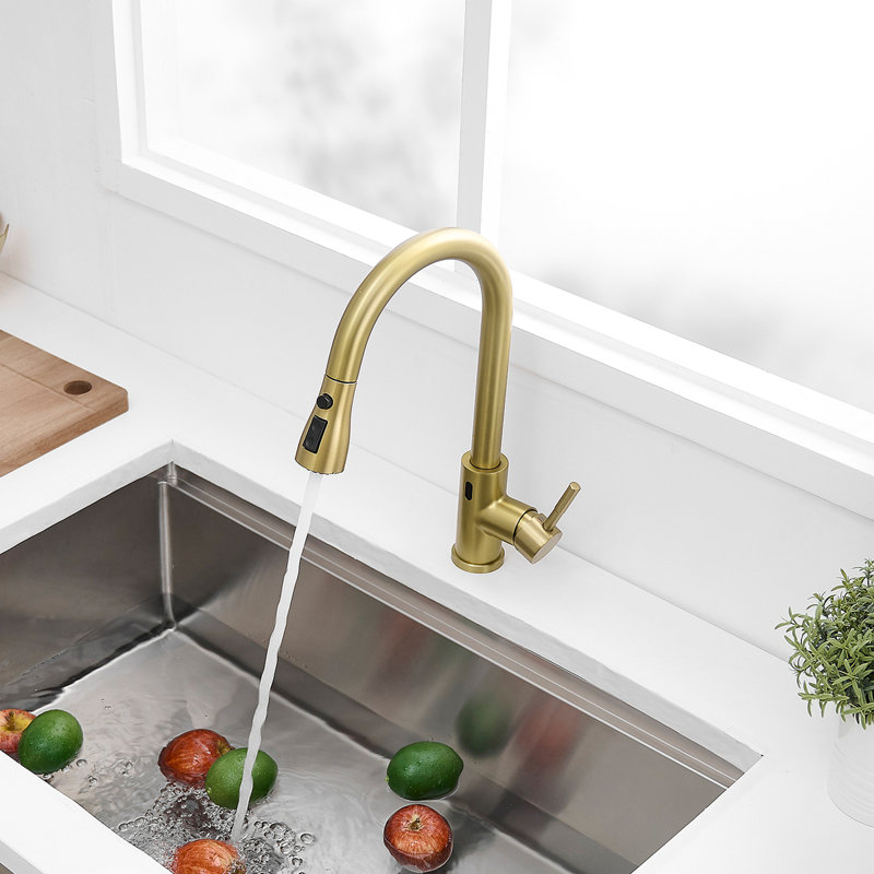 Touchless Kitchen Faucet, Hands Free Automatic Smart Kitchen Faucet, Stainless Steel Touchless Kitchen Faucet, Brushed Gold