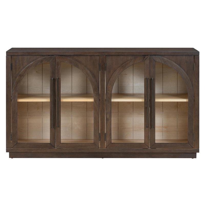Grand buffet de rangement à 4 portes avec portes en verre, Espresso