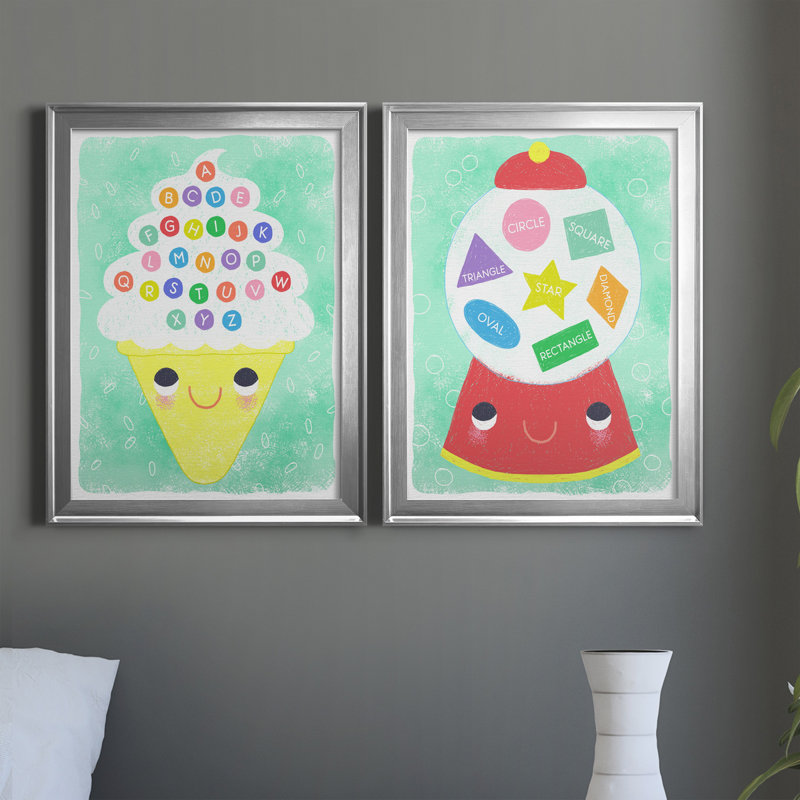 «Ice Cream Alphabet», ensemble de 2 peintures sur toile encadrées, Argent, H 22,5 po x l 61 po x P 1,5 po