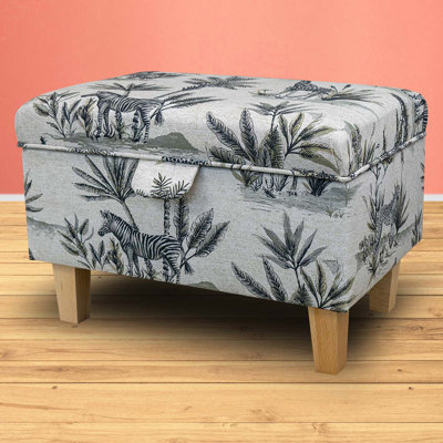 50.8 cm W Cotton Blend Rectangle Animal Print Footstool with Storage