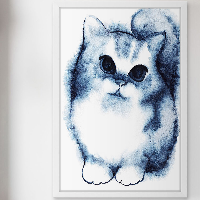 Chat ombré bleu - Reproduction d'art sur papier encadré, H 18 po x l 12 po x P 1,5 po