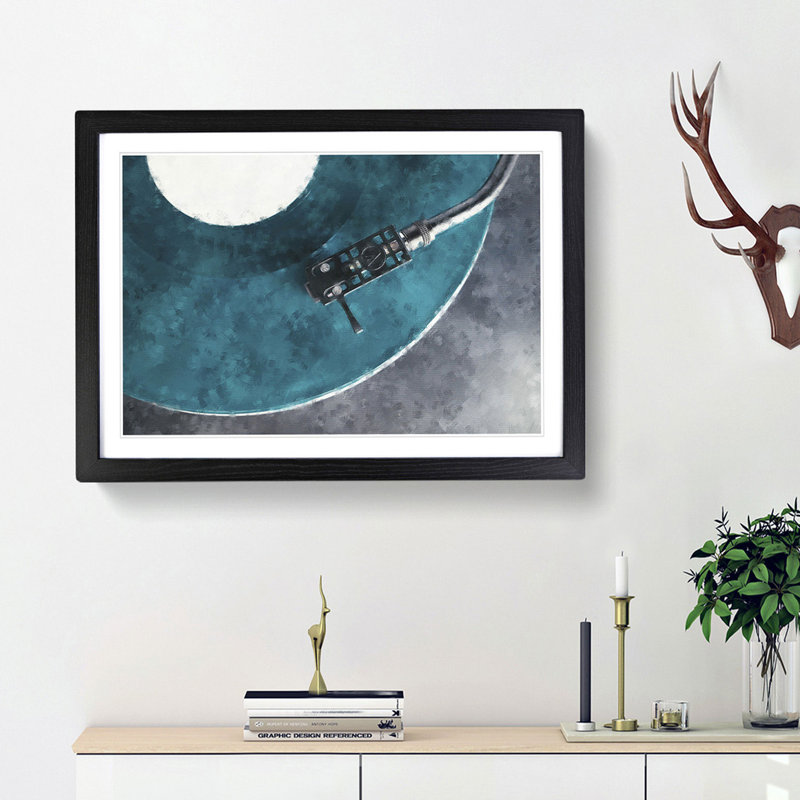 The Record Player Needle - Picture Frame Painting Print, 45cm H x 63cm W x 2cm D, Black Framed