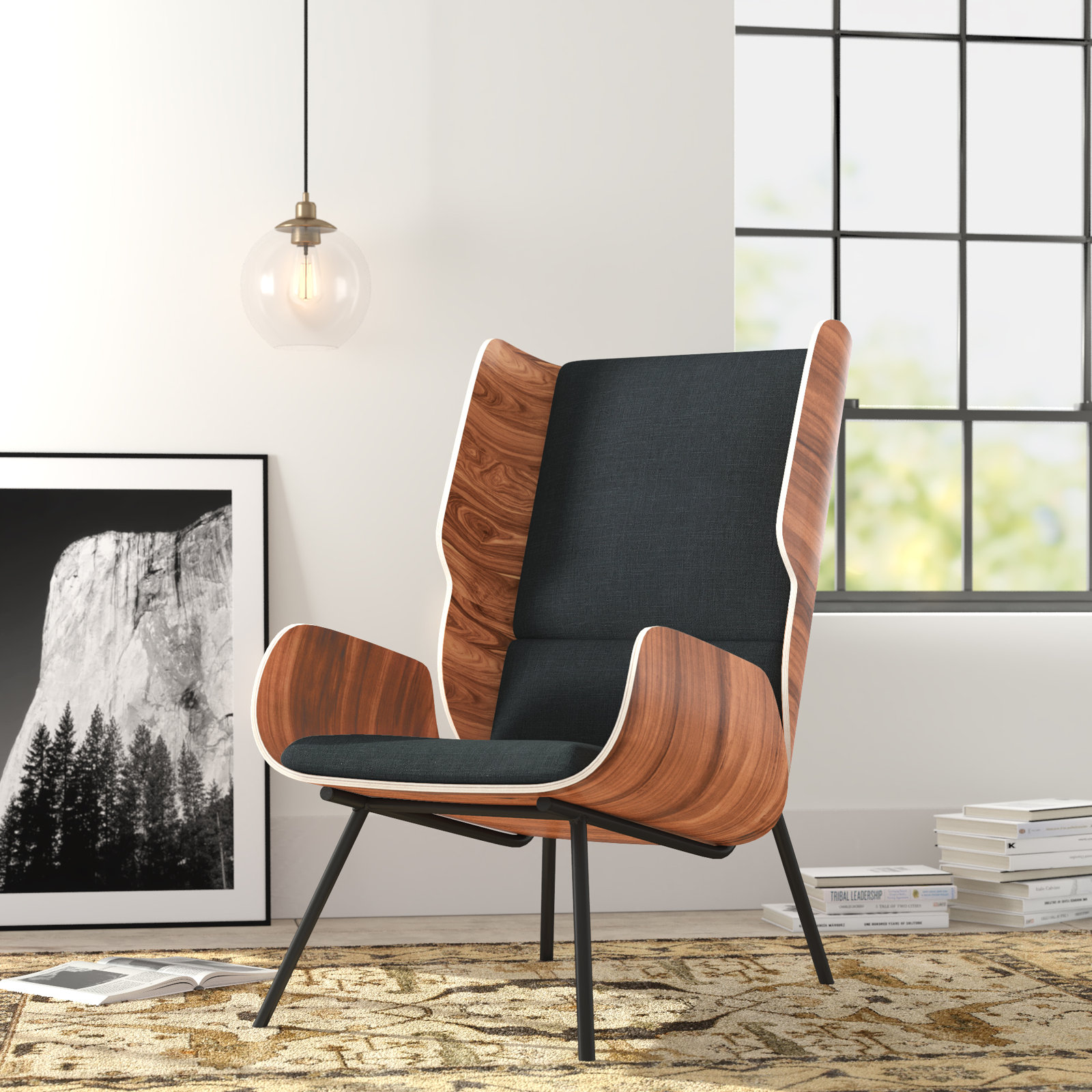 Elk Wingback Chair, Laurentian Onyx Performance Twill, White