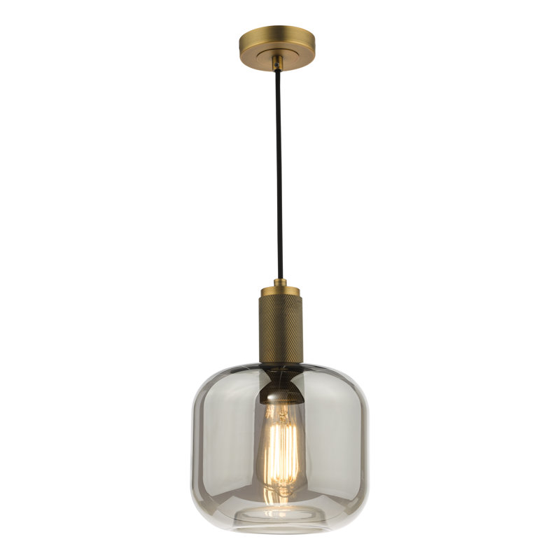 Nikolas 1LT SUSPENSION KNURLED CW SMOKED GLASS, Natural Brass