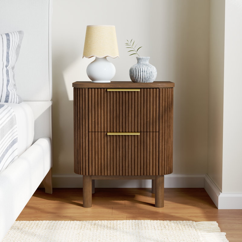Nova Reeded 2-Drawer 21" Nightstand, Brown Reeded Birch