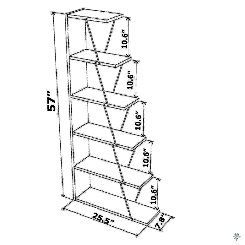 5 Tier Ladder Bookshelf Organizers, Narrow Bookshelf, White/Gold