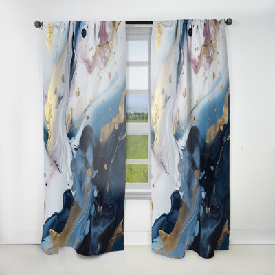Blue And White Enigmatic Stones II - Modern Curtain - Velvet Room Darkening - 1 panel