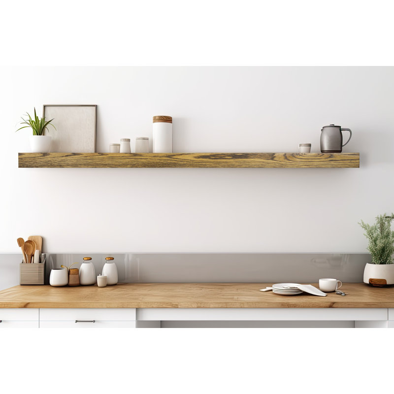 Tablette flottante en bois de chêne massif Lashundra, Miel, H 3 po x l 48 po x P 7 po
