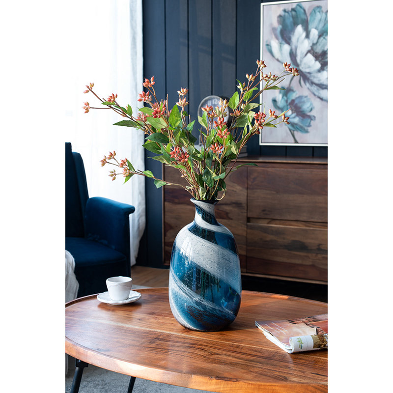 Vase en verre Mayron avec tourbillon - 7,5 po de diamètre x 13,5 po - bleu / blanc, H 13,4 po x l 7,5 po x P 7,5 po