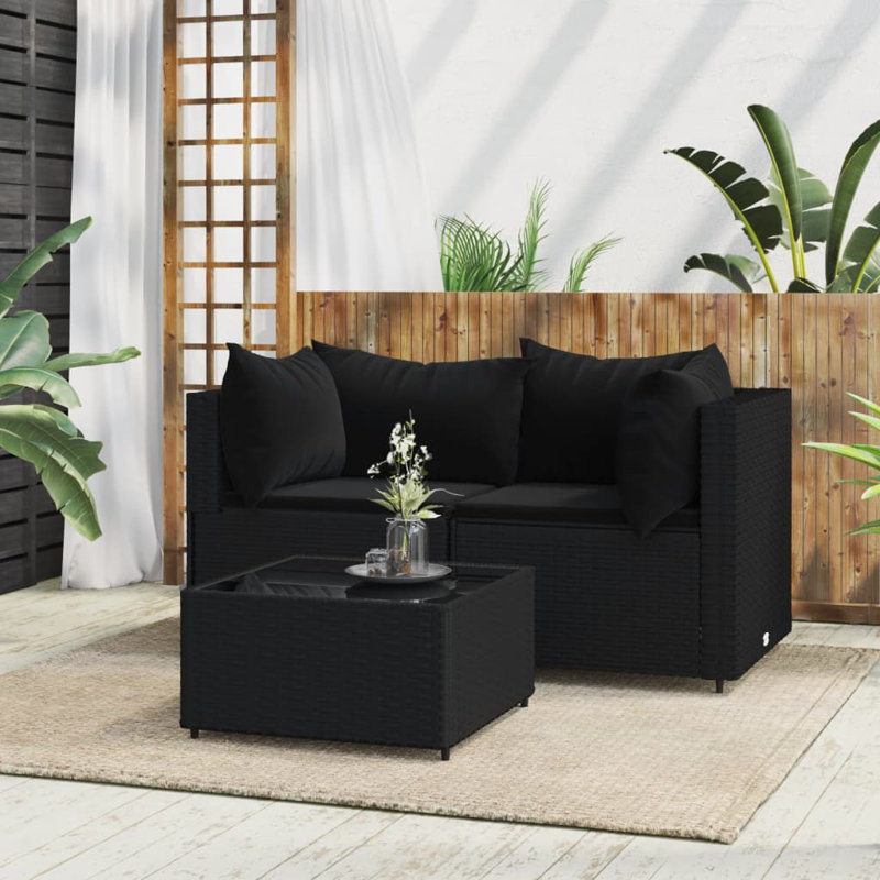 Malalai 2 - Person Patio Conversation Set with Cushions, Black, Black