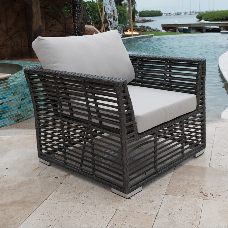 Graphite Wicker Outdoor Lounge Chair with Cushions, Canvas Tuscan Sunbrella® Canvas