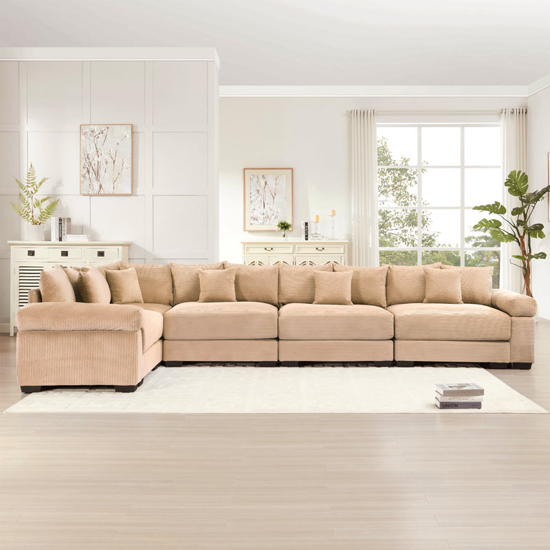 Canapé modulaire surdimensionné en L 154,6 po, Velours côtelé chameau