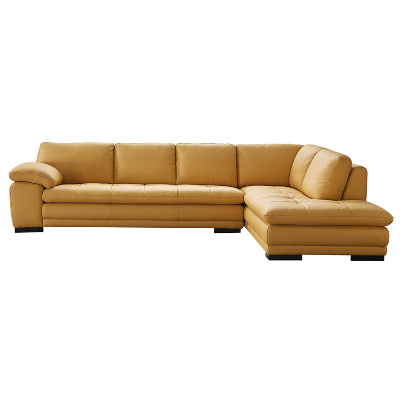 126" Wide Leather Match Sofa & Chaise, Right Hand Facing, Yellow Leather