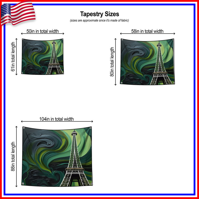 Tapisserie murale Tour Eiffel - Décoration murale architecture, H 104 po x 88 avec 4 œillets