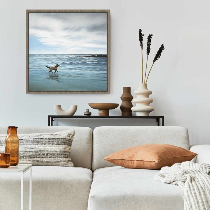 Chien sur la plage | Cadre bleu marine