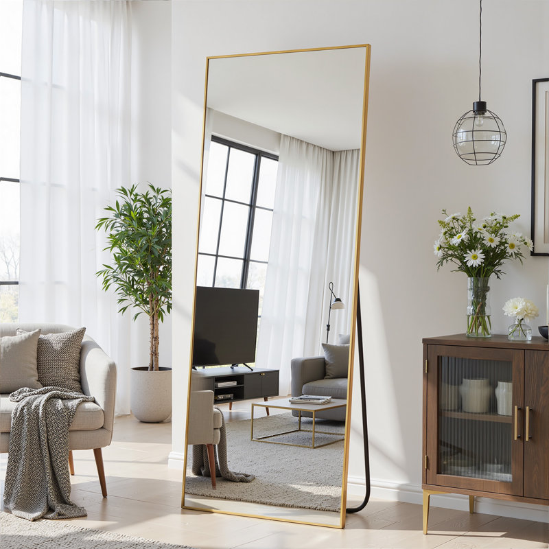 Miroir surdimensionné sur toute la longueur avec support, miroir sur pied corps entier, miroir de plancher avec miroir mural rectangulaire en alliage d'aluminium