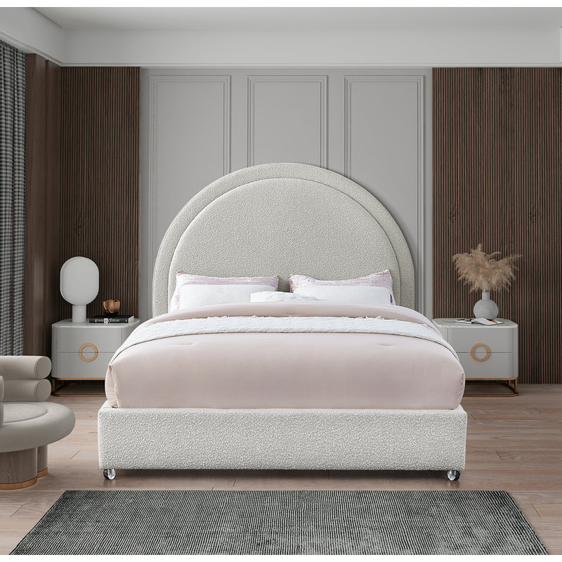 Milo Upholstered Boucle Platform Bed, Queen, Cream Boucle Fabric