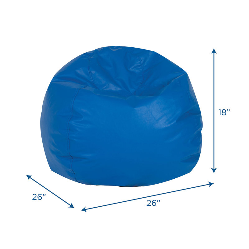 Small Vegan Leather 26" Round Bean Bag, Blue Faux Leather