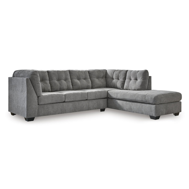 Canapé modulaire 2 pièces avec méridienne Marleton, Orienté à droite, Polyester gris