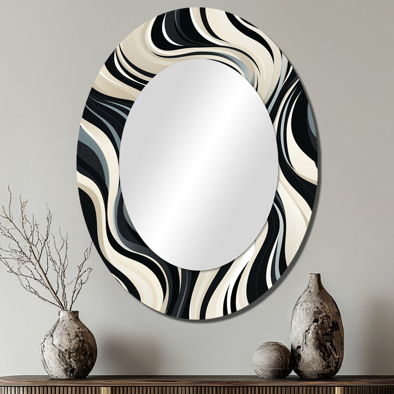 Riyonna noir et blanc zébré monochromatique élégance - miroir mural abstrait unique, miroir blanc, art imprimé en métal