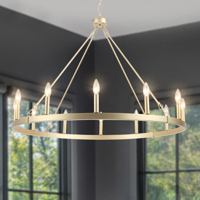Dineen 12 - Light 38" Wide Candle Style Dimmable Wagon Wheel Chandelier