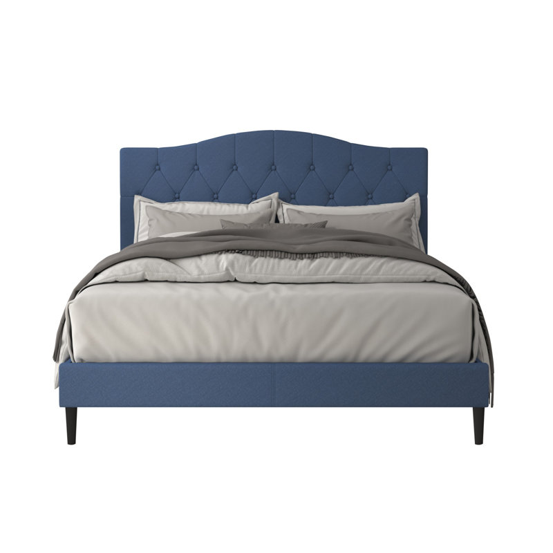 Arnette Upholstered Platform Bed, King, Denim Blue