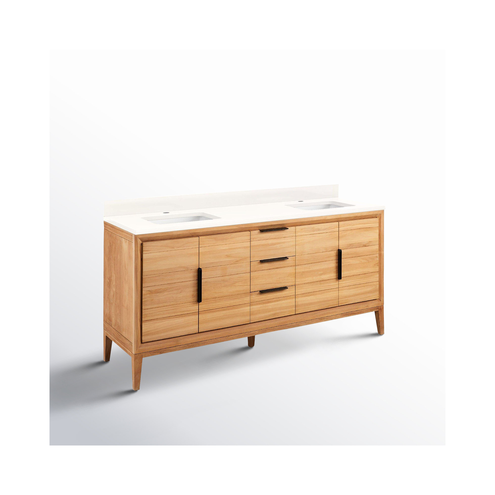 Aliso 72" Double Bathroom Vanity, Arctic White Quartz, Single-Hole Centered, Natural Teak