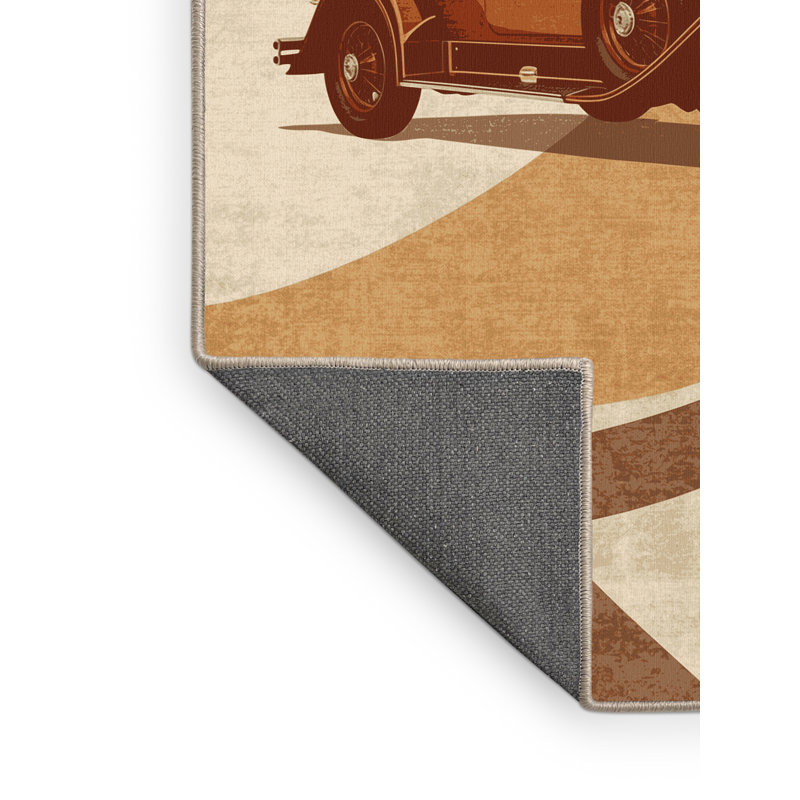 Tapis moelleux moelleux et traditionnel au look rétro de style rétro de voiture de collection Eckart, 8 x 10