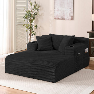 Large Chaise Lounge Sofa, Oversized Corduroy Sofa with Cup Holders Side Pockets