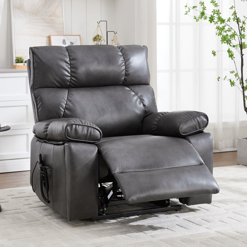 Aura 40.56" W Oversize Dual Motor Power Lift Recliner Chair With Heated And Massage Hidden Cup Holder, Gray