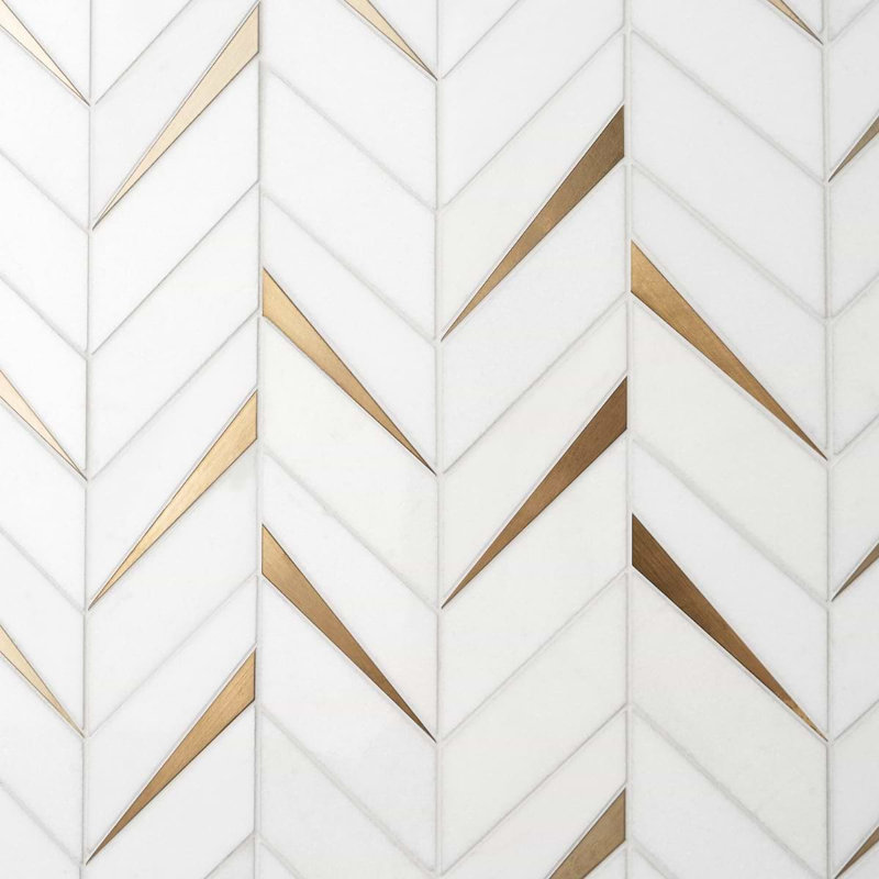 Vara Polished Marble And Brass Mosaic, Thassos