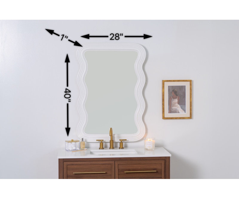 White Wavy Framed Glass Accent Mirror