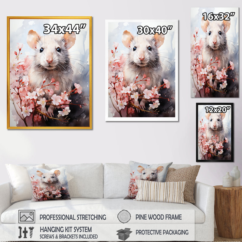 Rats Floral Portrait Blooms - Rongeur, art mural, Encadrement doré, H 44 po x l 34 po x P 1,5 po