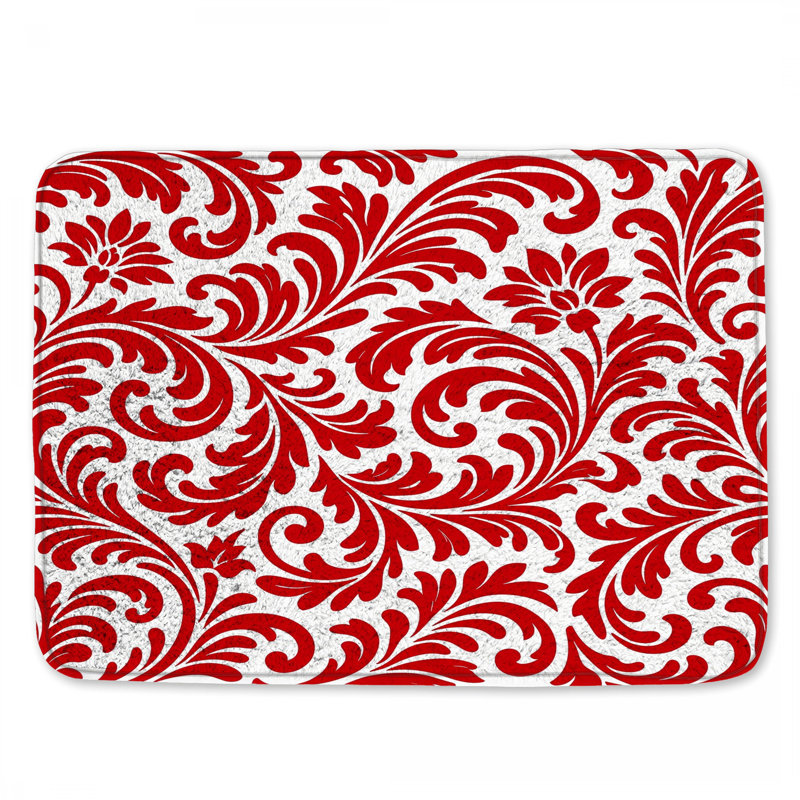 Tapis de bain damassé rouge, 24in W x 17in L