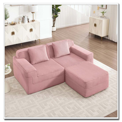 Canapé modulaire en L à 2 places sans os, canapé modulaire Cloud avec assise profonde, canapé modulaire moderne à 2 places avec coussins décoratifs et 1 repose-pieds mobile