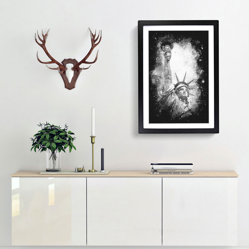 Statue of Liberty in New York City Abstract - Framed Print, 87cm H x 62cm W x 2cm D, Black Framed