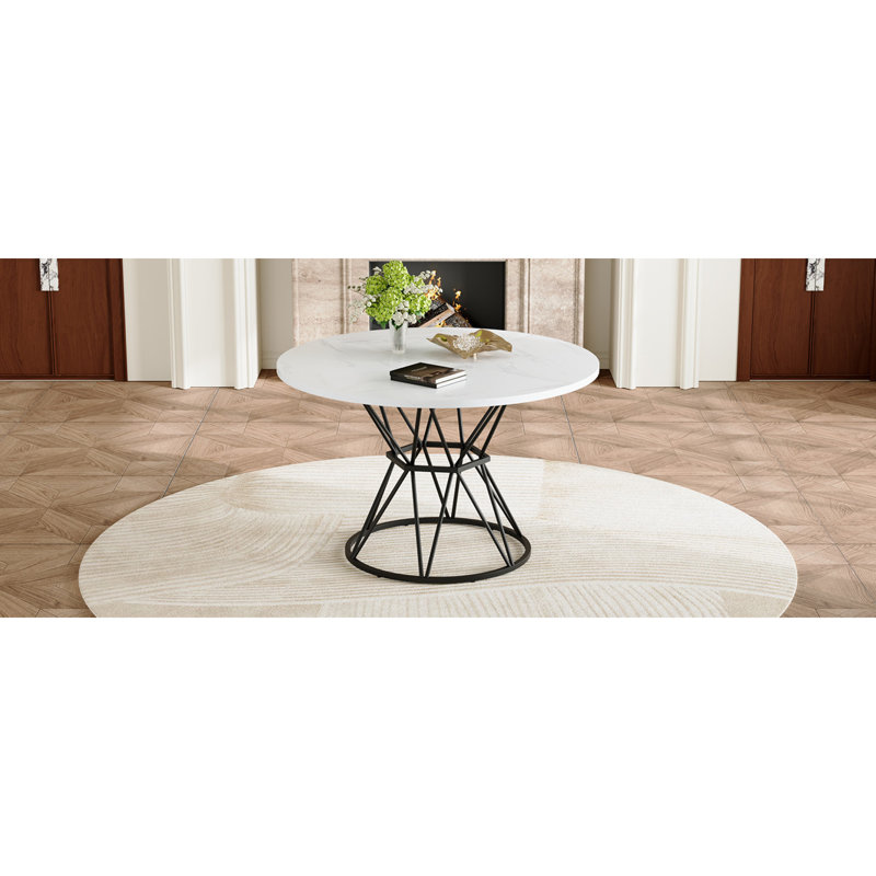 Dining Tables (table Only, No Chairs, Complete With Top And Legs), 47.3 Inch Mdf Marble Top, Modern Industrial Kitchen Home