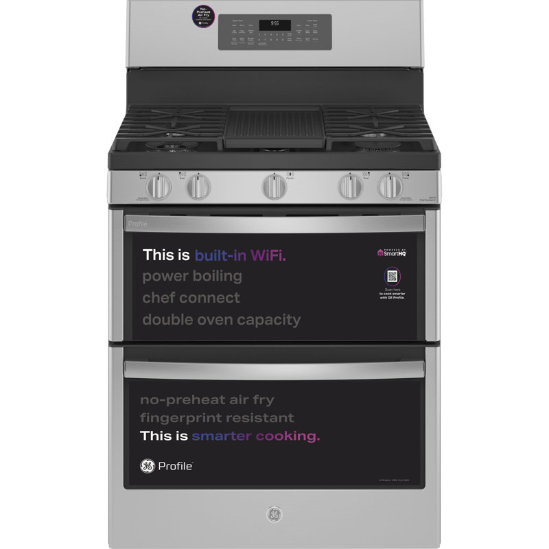 GE Profile™ 30" Sealed Burners Double Oven, Silver